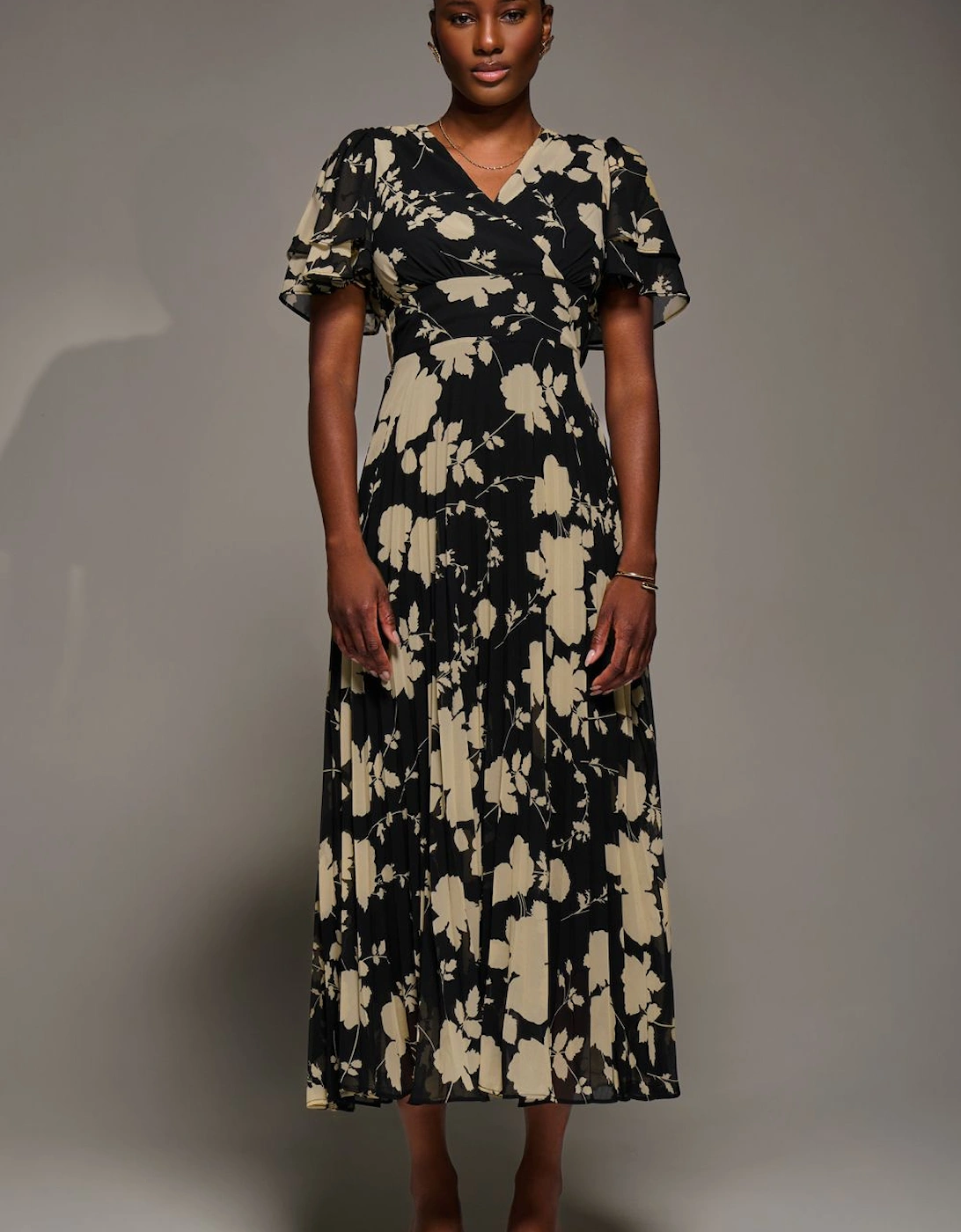 Chiffon Ruffle Sleeve Pleated Maxi Dress, 2 of 1