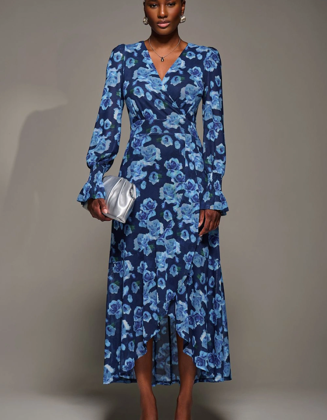 Ruffle Cuffed Sleeve Frill Mesh Maxi Dress, 2 of 1