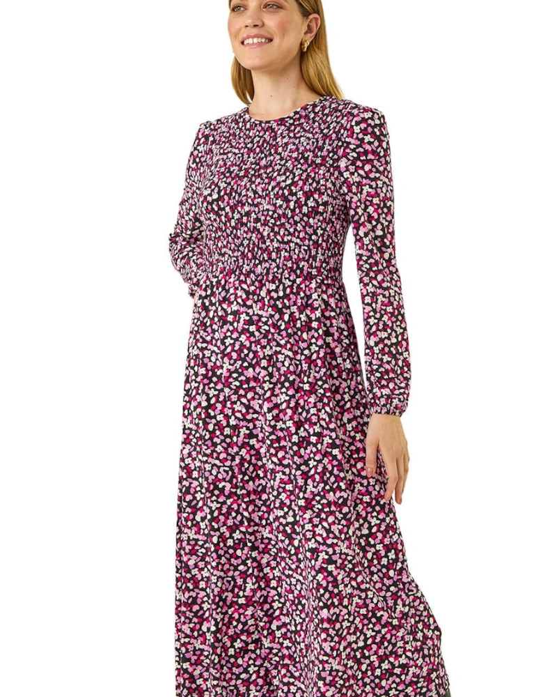 Ditsy Floral Shirred Midi Dress