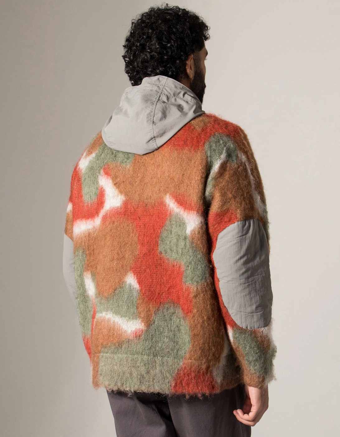 Mix Colour Shaggy Knit Hoodie