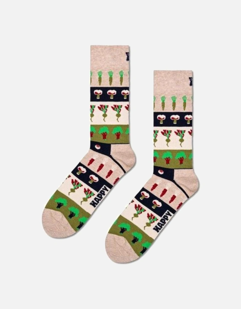 Veggie Stripes Socks, Beige/green