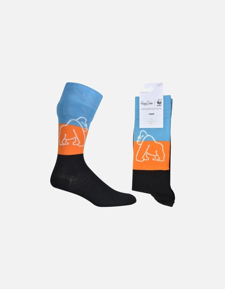 Mountain Gorillas WWF Socks, Black/Orange/Blue