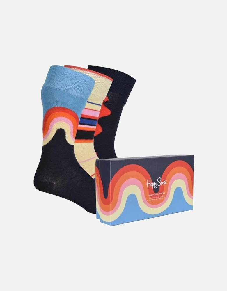 3-Pack Graphic Socks Gift Box, Navy/yellow