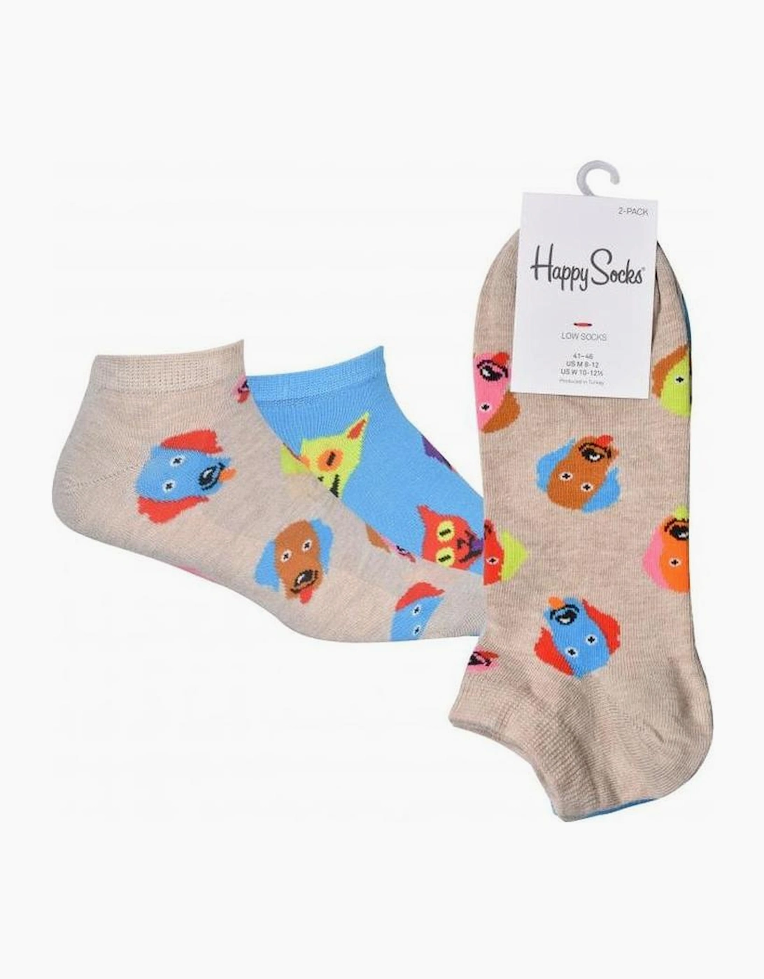 Men's Happy Socks 2-Pack Dog & Cat Trainer Socks, Blue/Stone - Size: 10/9.5/9/10.5/11/11.5/12/12.5