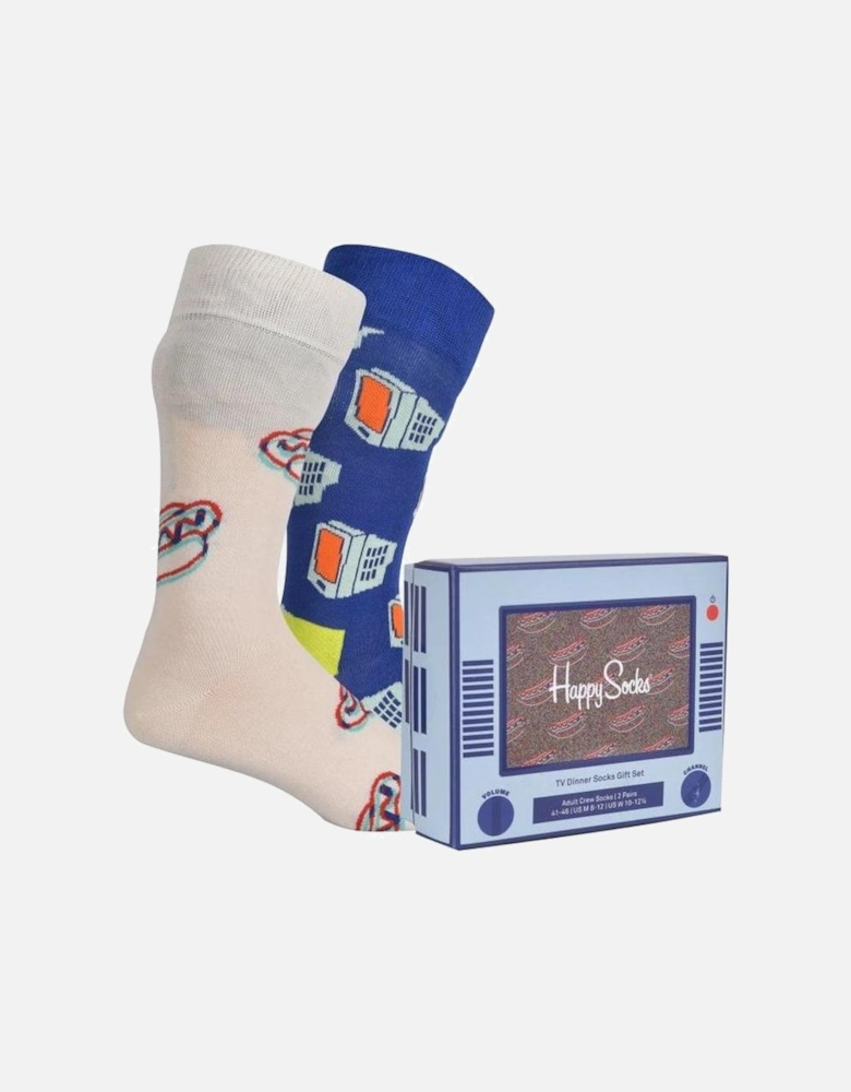 2-Pack TV Dinner Socks Gift Box, White/Blue