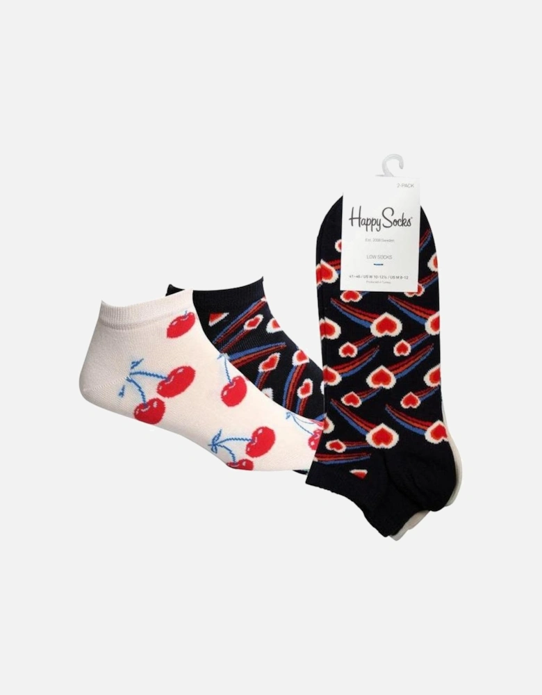2-Pack Shooting Hearts & Cherries Trainer Socks, Navy/White
