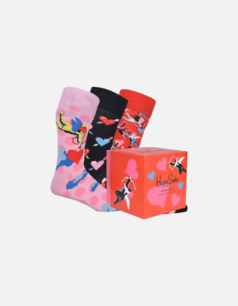 3-Pack "I Love You" Socks Gift Pack, Black/Red/Pink