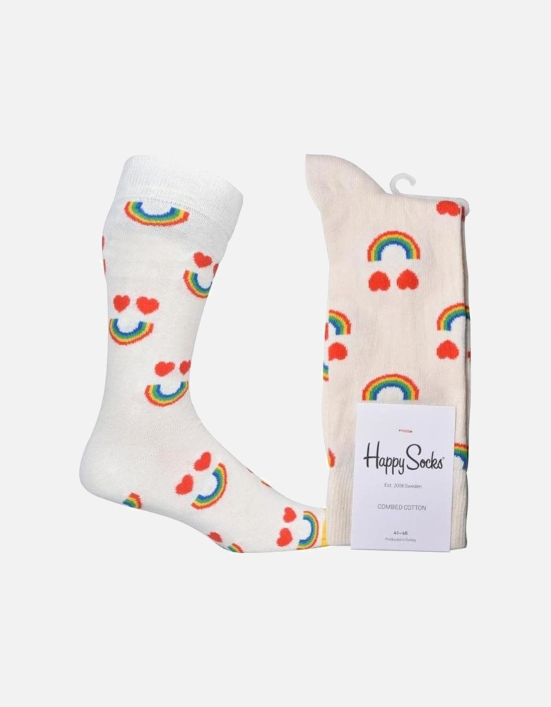 Happy Rainbow Socks, White