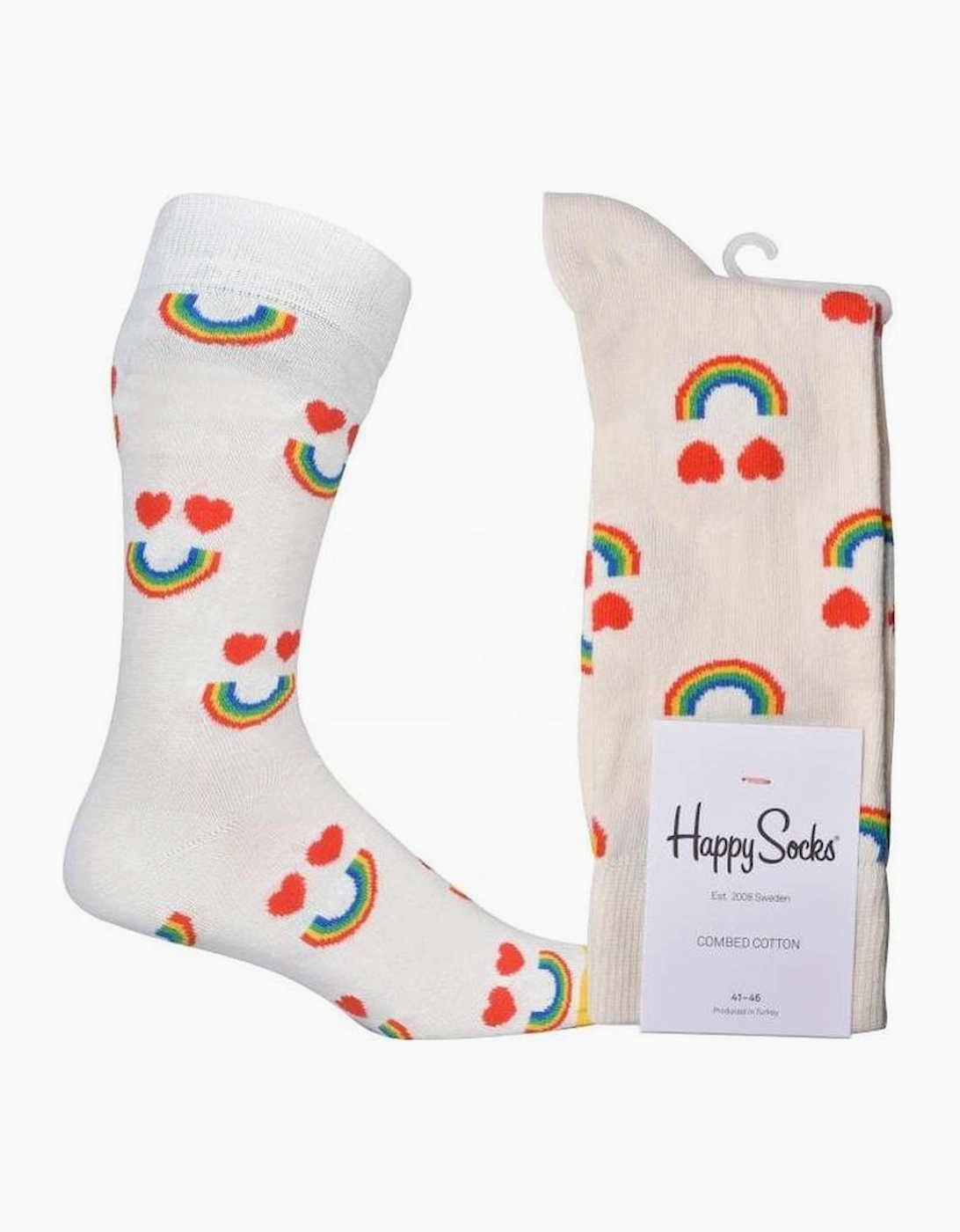 Happy Socks Men's White Happy Rainbow Socks, - : 10/9.5/9/10.5/11/11.5/12/12.5 Medium
