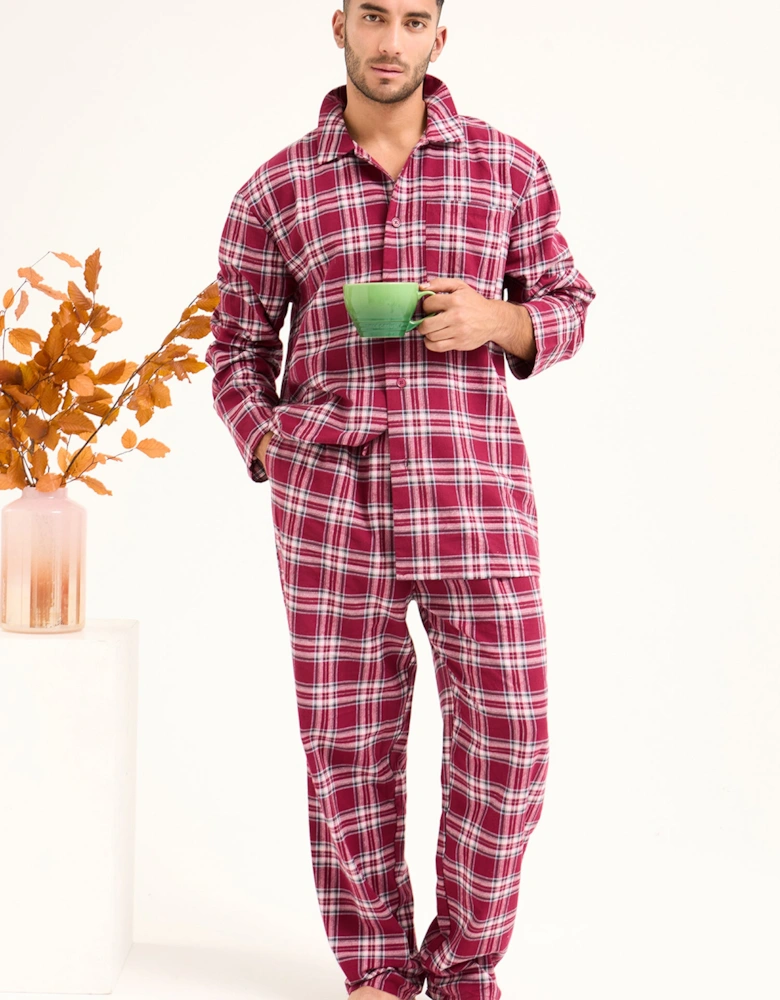His and Hers Plaid Pyjama Sets in Bordeaux
