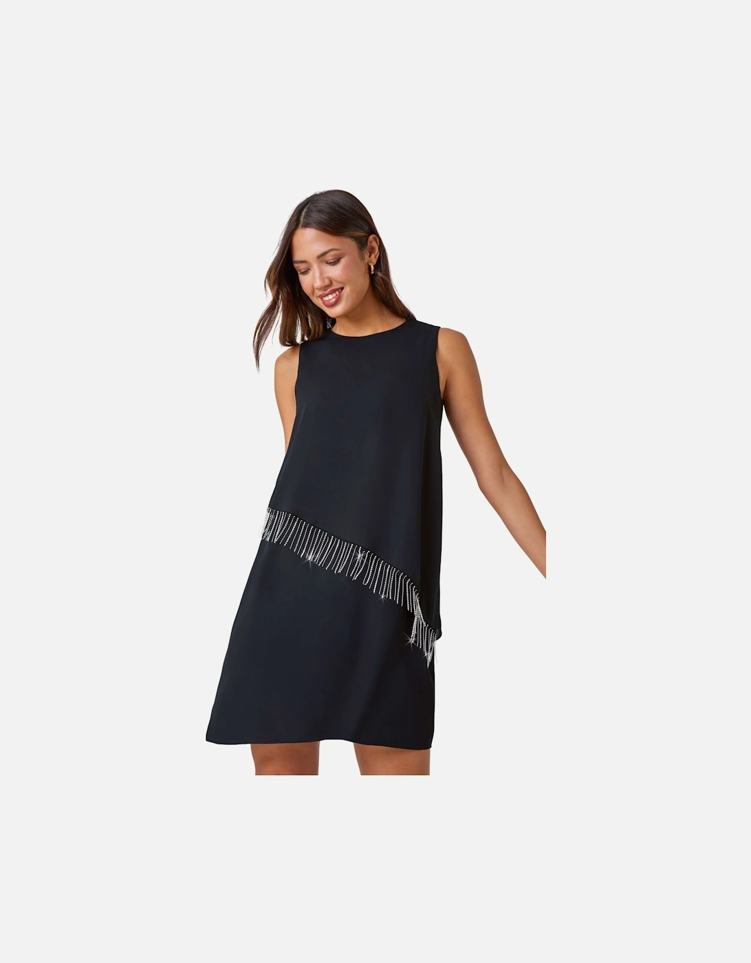 Diamante Trim Asymmetric Overlay Dress, 2 of 1