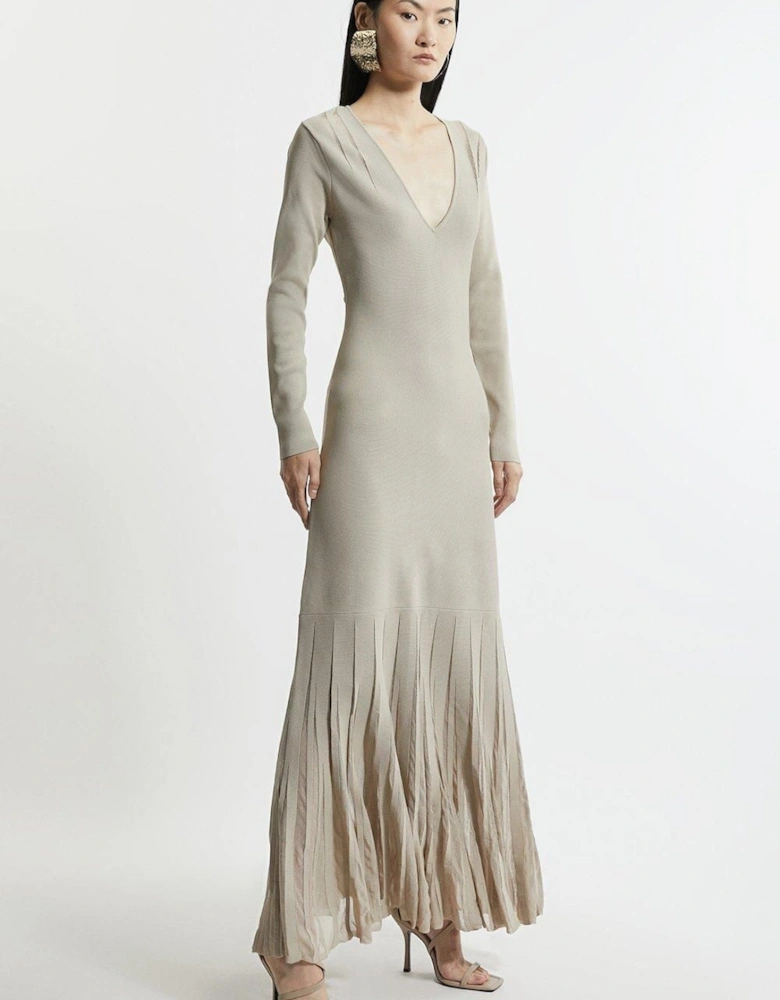 Long Sleeve Sheer Skirt Maxi Knit Dress