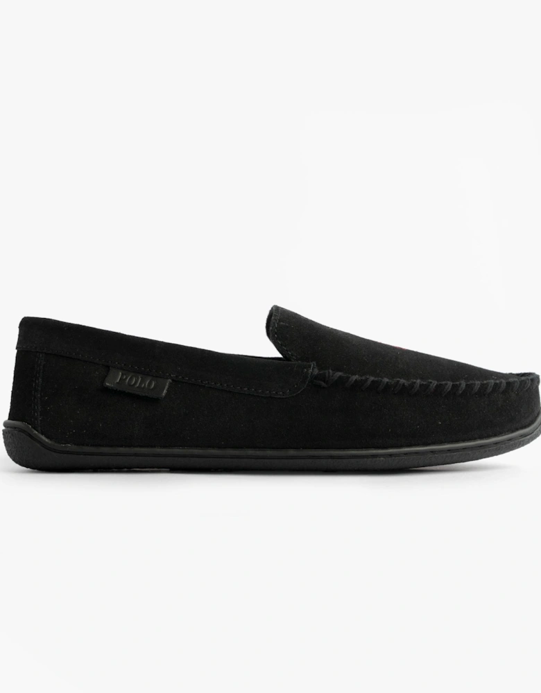 BRENAN Logo Mens Dress Suede Slippers Black/Wine