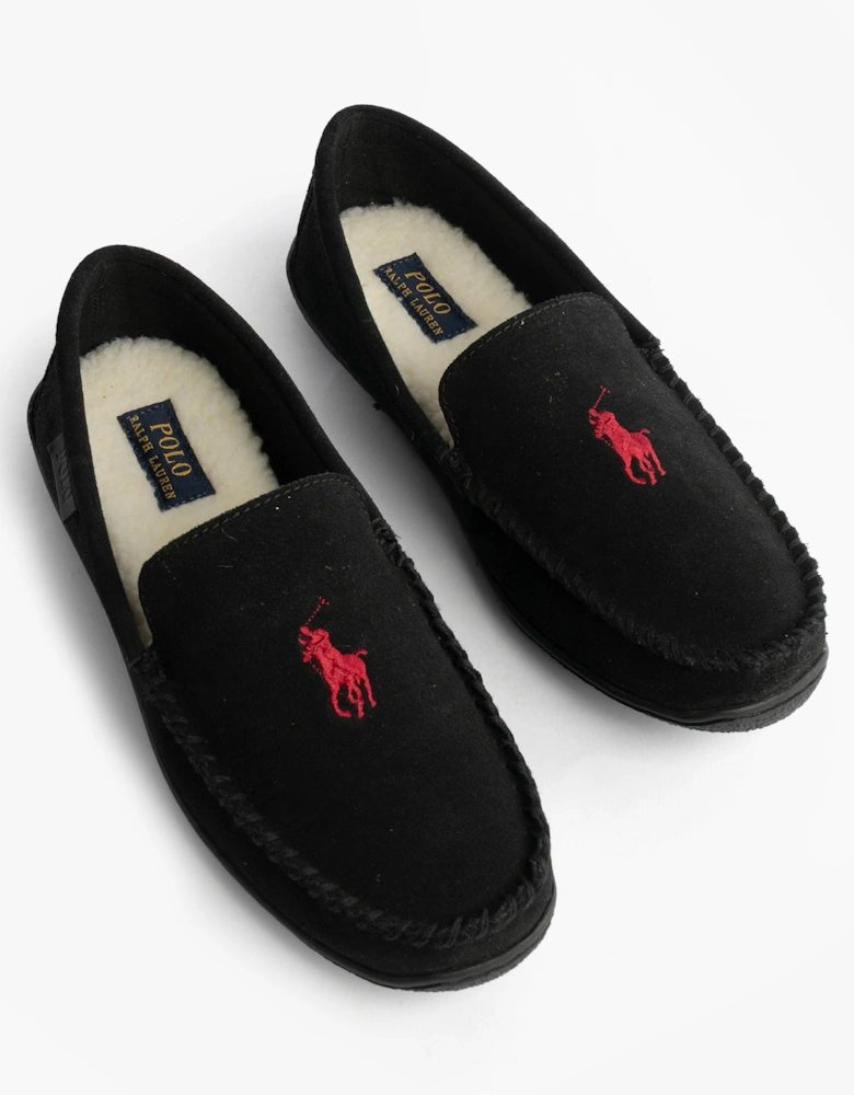 BRENAN Logo Mens Dress Suede Slippers Black/Wine