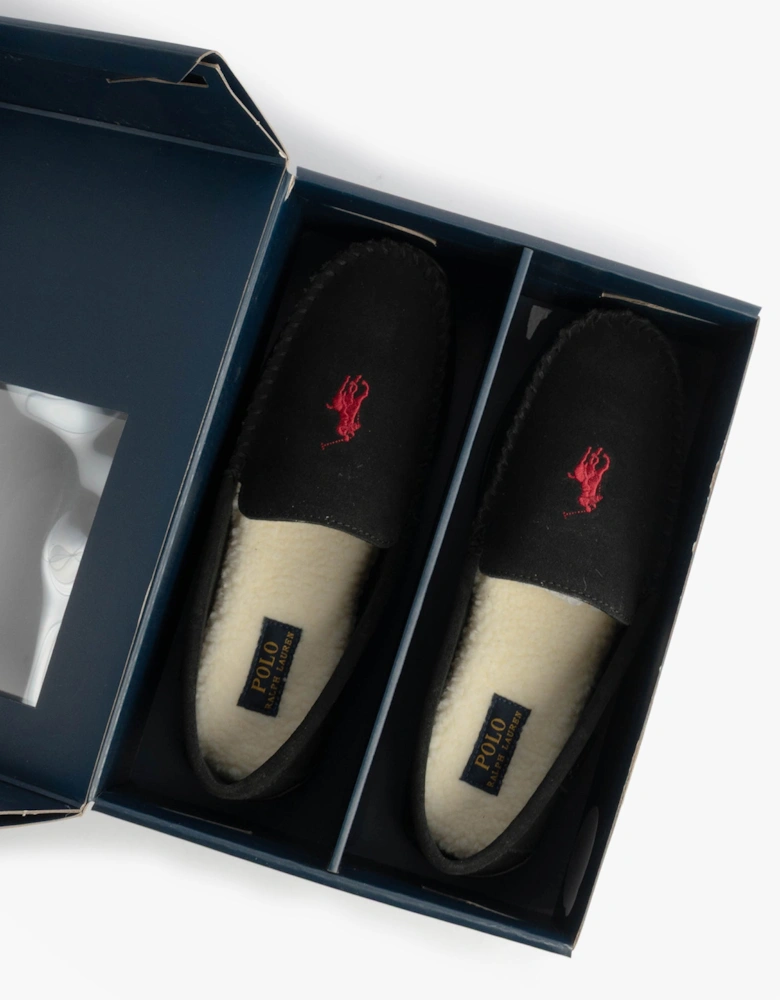 BRENAN Logo Mens Dress Suede Slippers Black/Wine