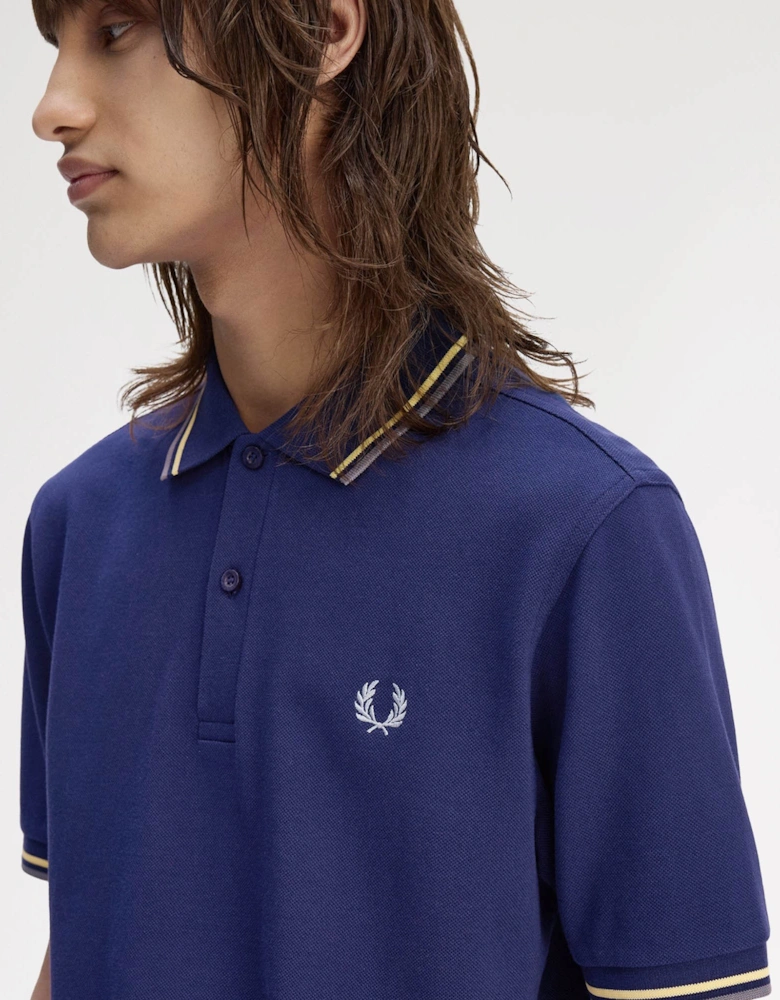 Mens Twin Tipped Signature Polo Shirt - French Navy/Champion's Gold/Stockport Blue 48A