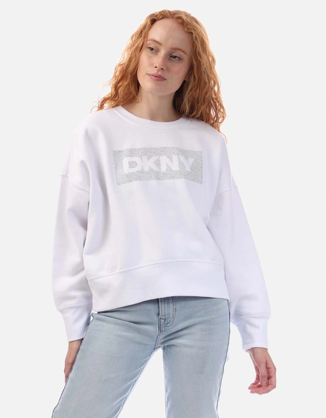 DKNY Women's Rhinestone Crosswalk Crew Sweatshirt - White - Size: XS