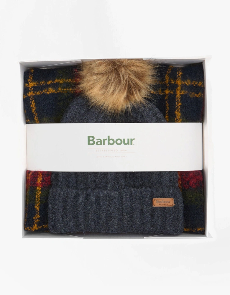 SALTBURN BEANIE & TARTAN SCARF Gift Set Womens Beanie Winterberry Tartan