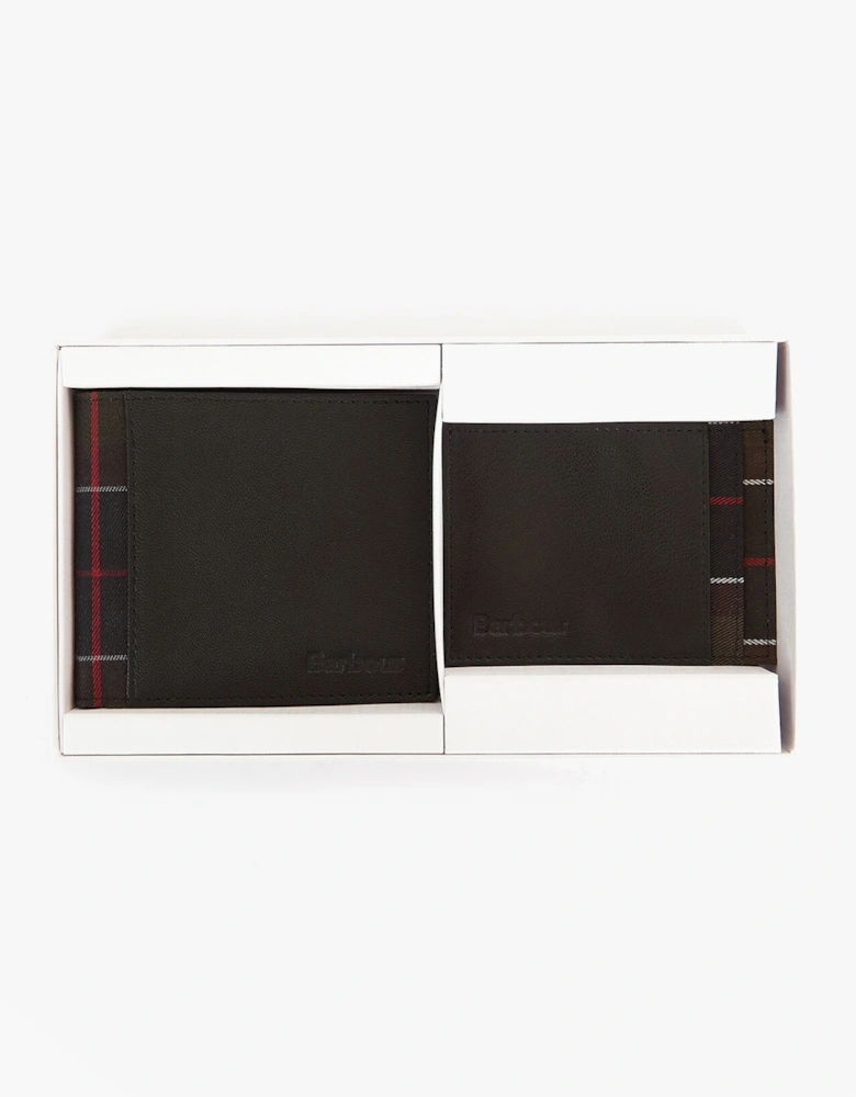 LEATHER/TARTAN WALLET & CARD HOLDER Gift Set Mens Wallet/Purse Black/Classic Tartan