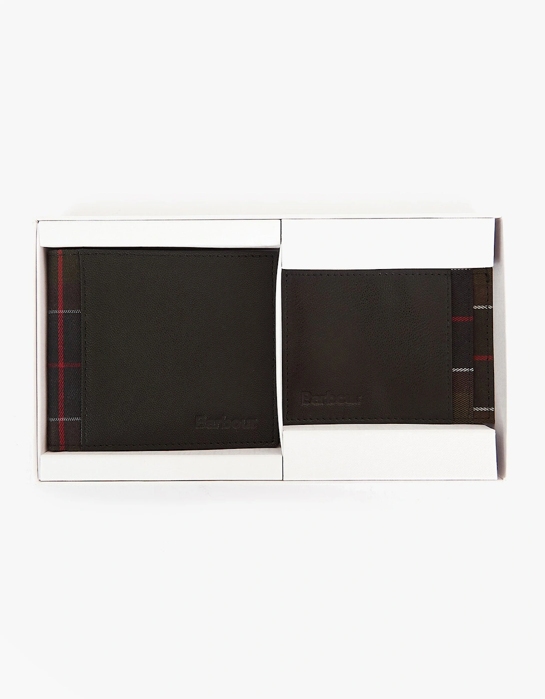 LEATHER/TARTAN WALLET & CARD HOLDER Gift Set Mens Wallet/Purse Black/Classic Tartan