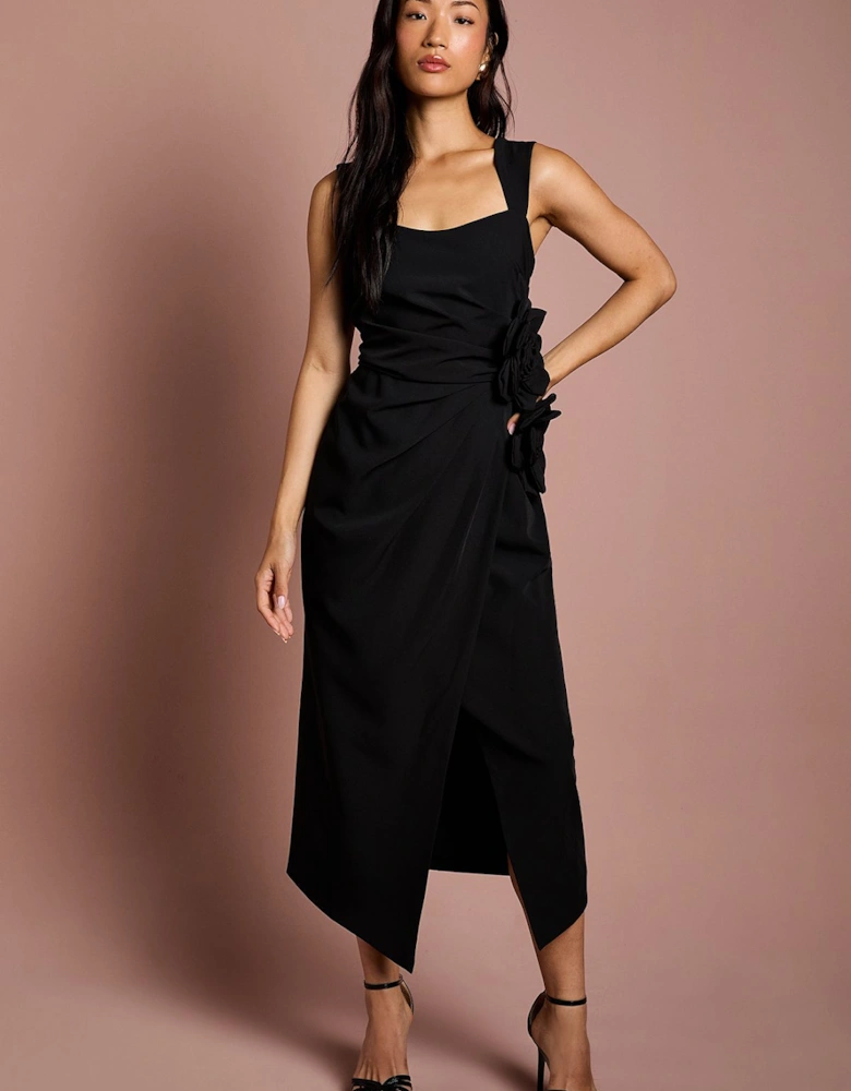 Corsage Pleated Pencil Dress