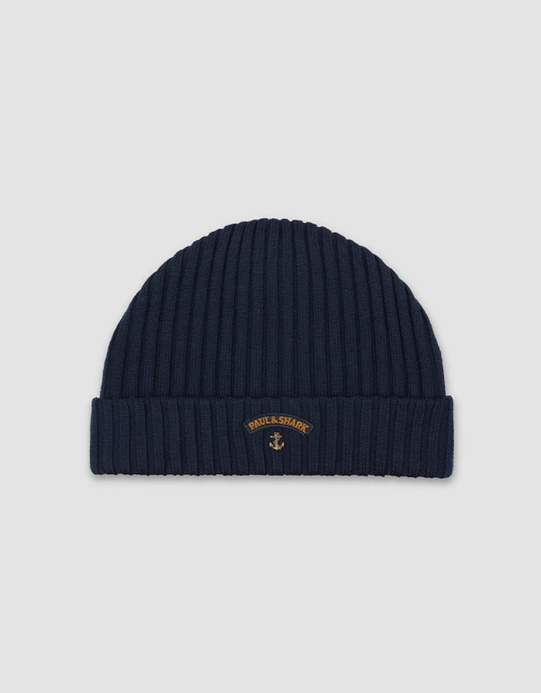 Men's Ribbed Wool Beanie with Anchor Badge