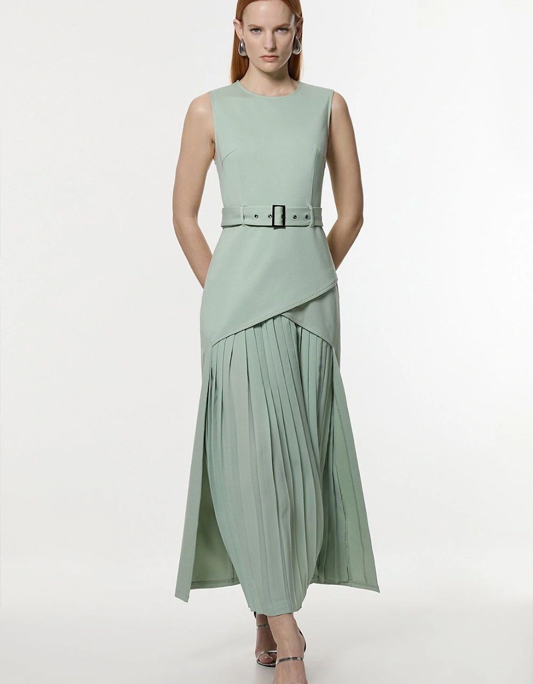 Ponte And Georgette Jersey Pleated Maxi Dress, 2 of 1