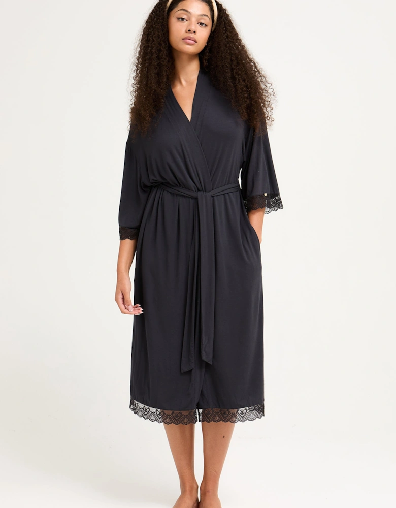 Bamboo Lace Kimono Robe in Raven