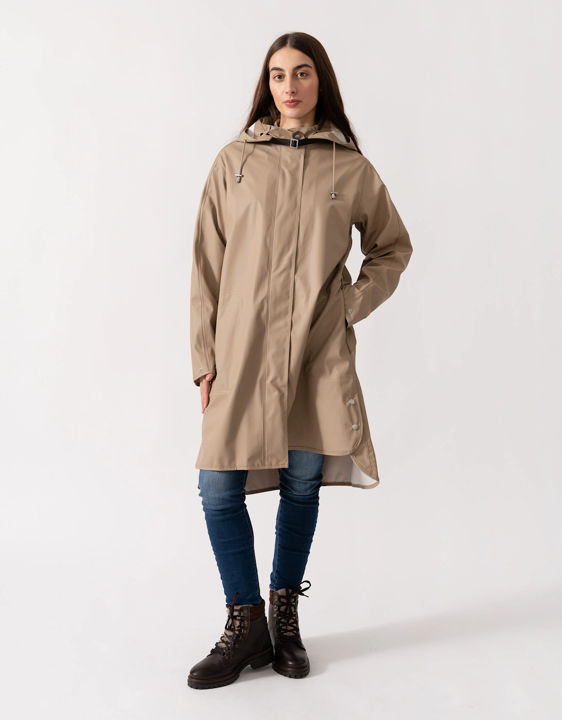 Women's Ilse Jacobsen Rain Womens A-Line Rubberised Raincoat - Wheat 222 - Tan - Size: UK16 eu42 us14