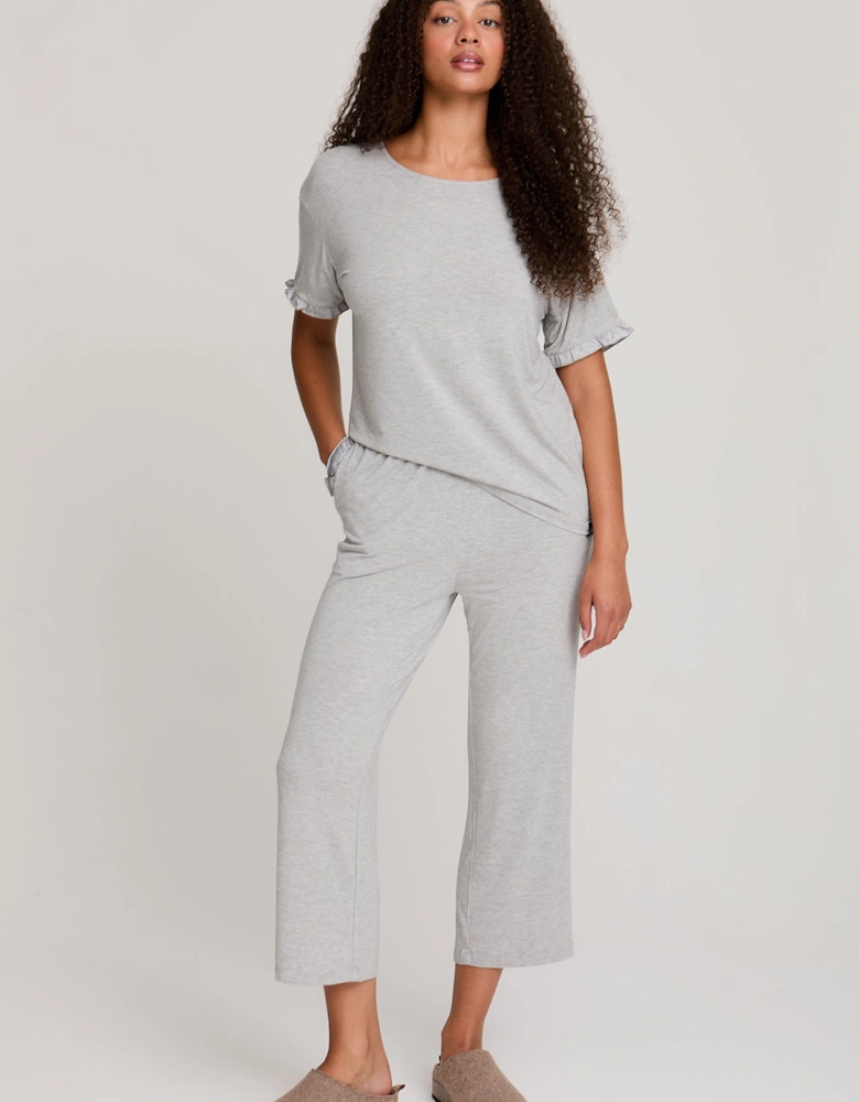 Bamboo Frill Tee Trouser Set in Grey Marl