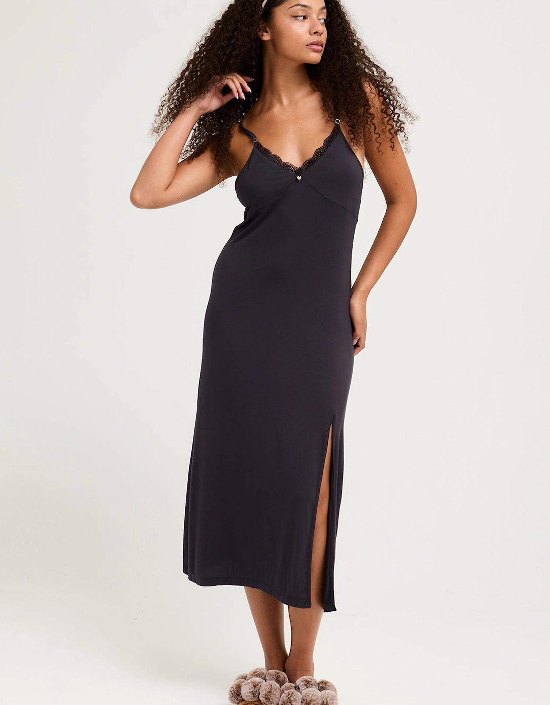 Bamboo Lace Midaxi Chemise in Raven, 6 of 5