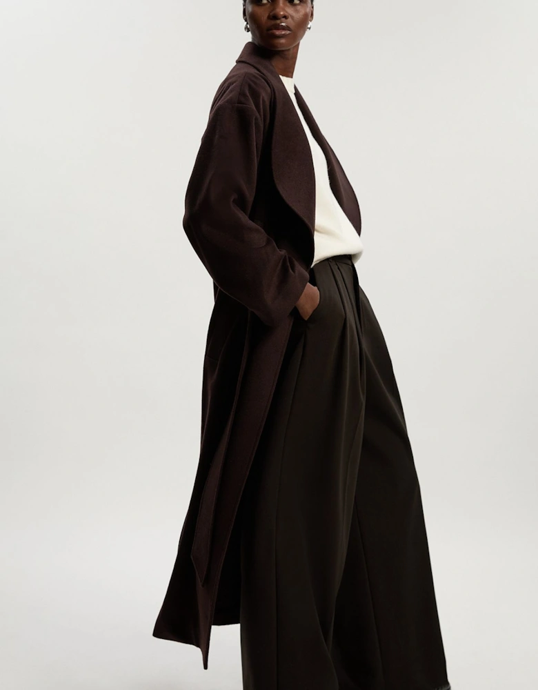 Brushed Wool  Belted Wrap Tailored Maxi Coat