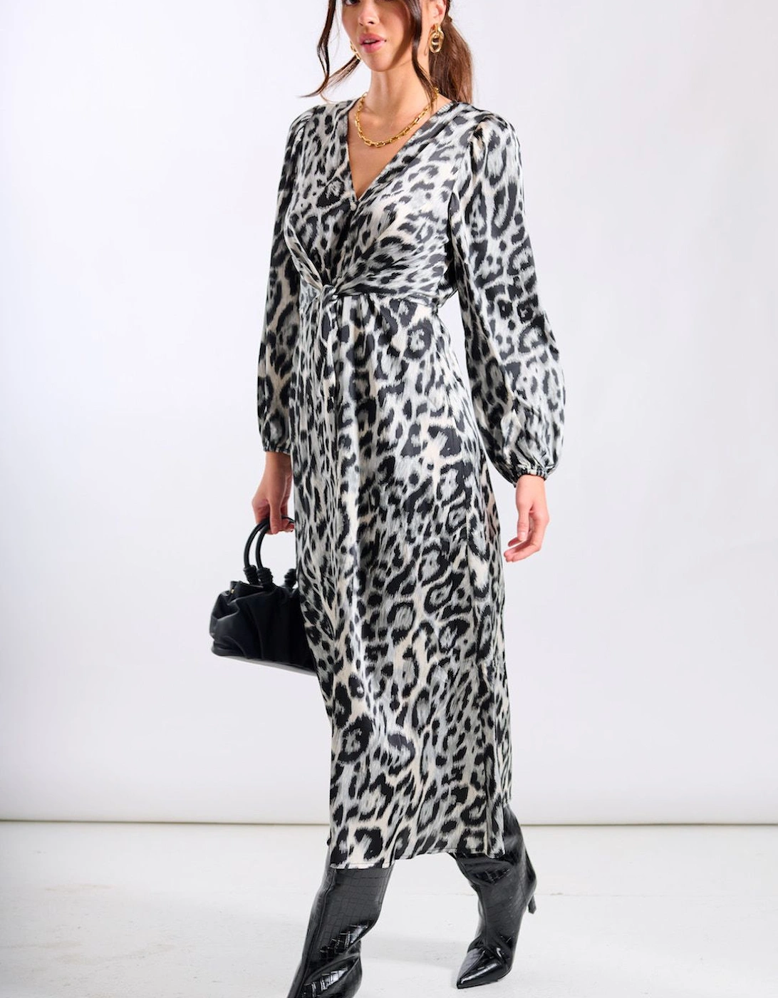 Silver Animal Tie Front Midi Dress, 2 of 1