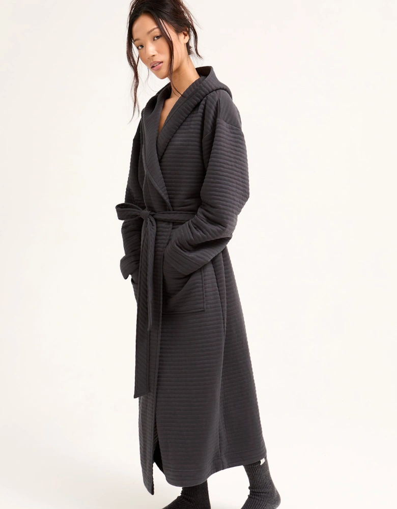 Quilted Jersey Hooded Robe in Charcoal