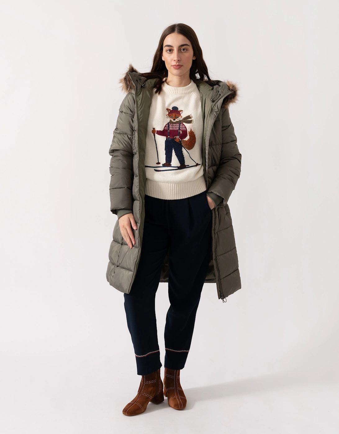 Rosoman Womens Long Puffer Jacket - Dusty Khaki