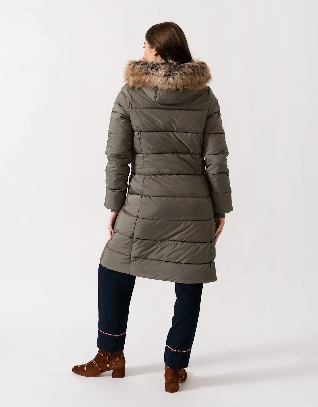 Rosoman Womens Long Puffer Jacket - Dusty Khaki