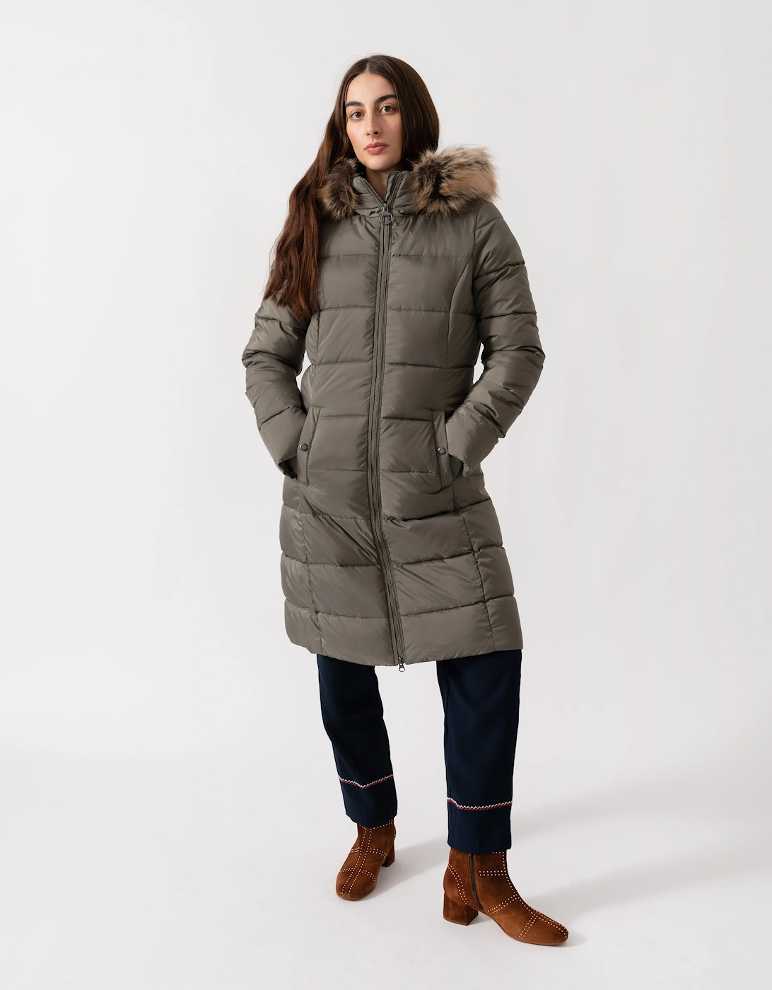 Rosoman Womens Long Puffer Jacket - Dusty Khaki, 5 of 4