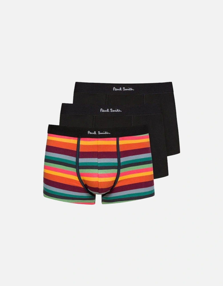 3-Pack Artist Stripe Boxer Trunks, Black/multi
