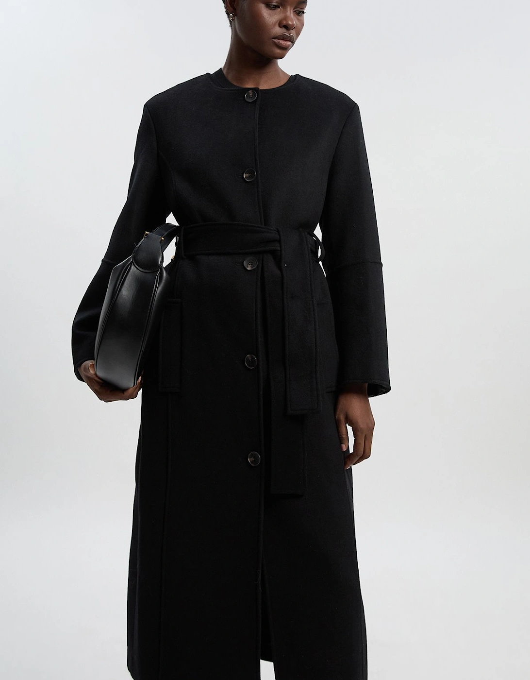 Brushed Wool Single Breasted Belted Tailored Maxi Coat, 2 of 1