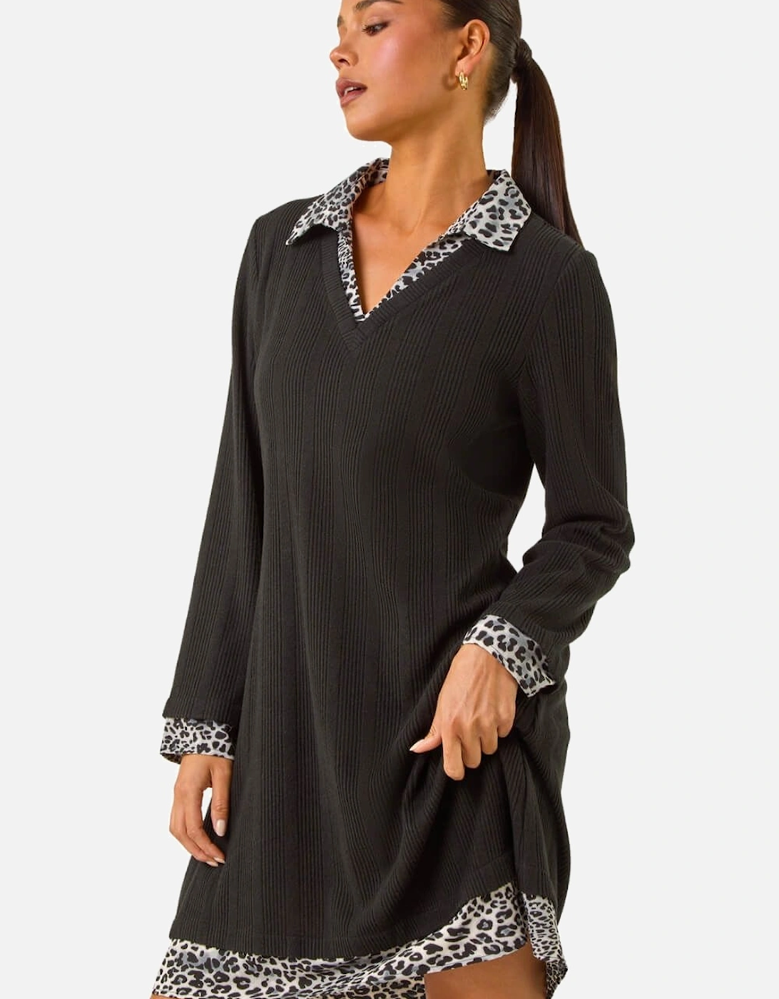 Petite Leopard Collar Knit Dress, 2 of 1