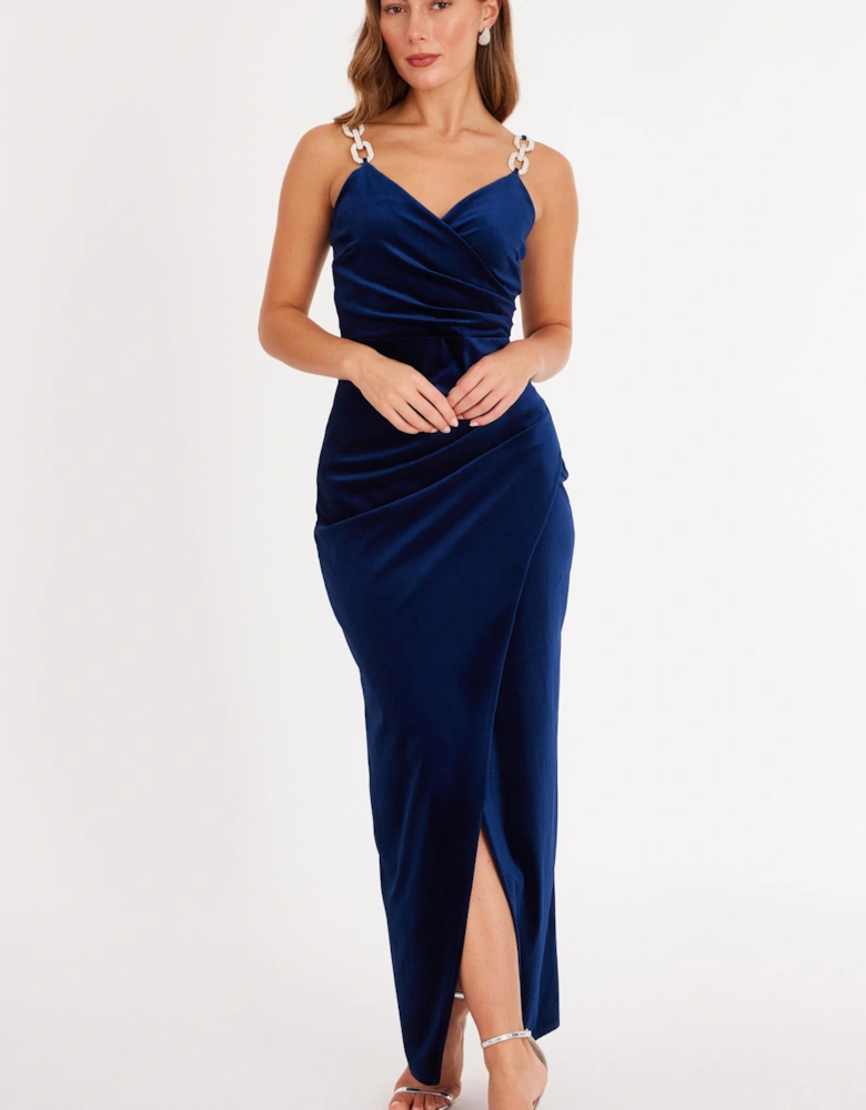 Navy Velvet Chain Strap Maxi Dress