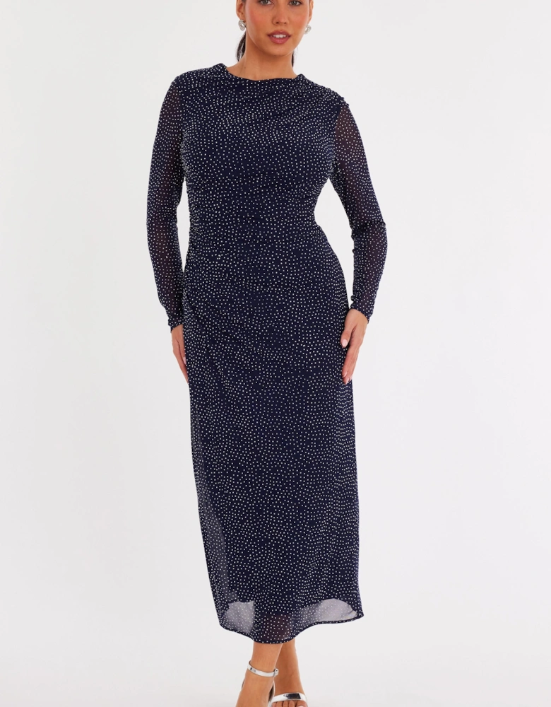 Navy Mesh Diamante Midaxi Dress