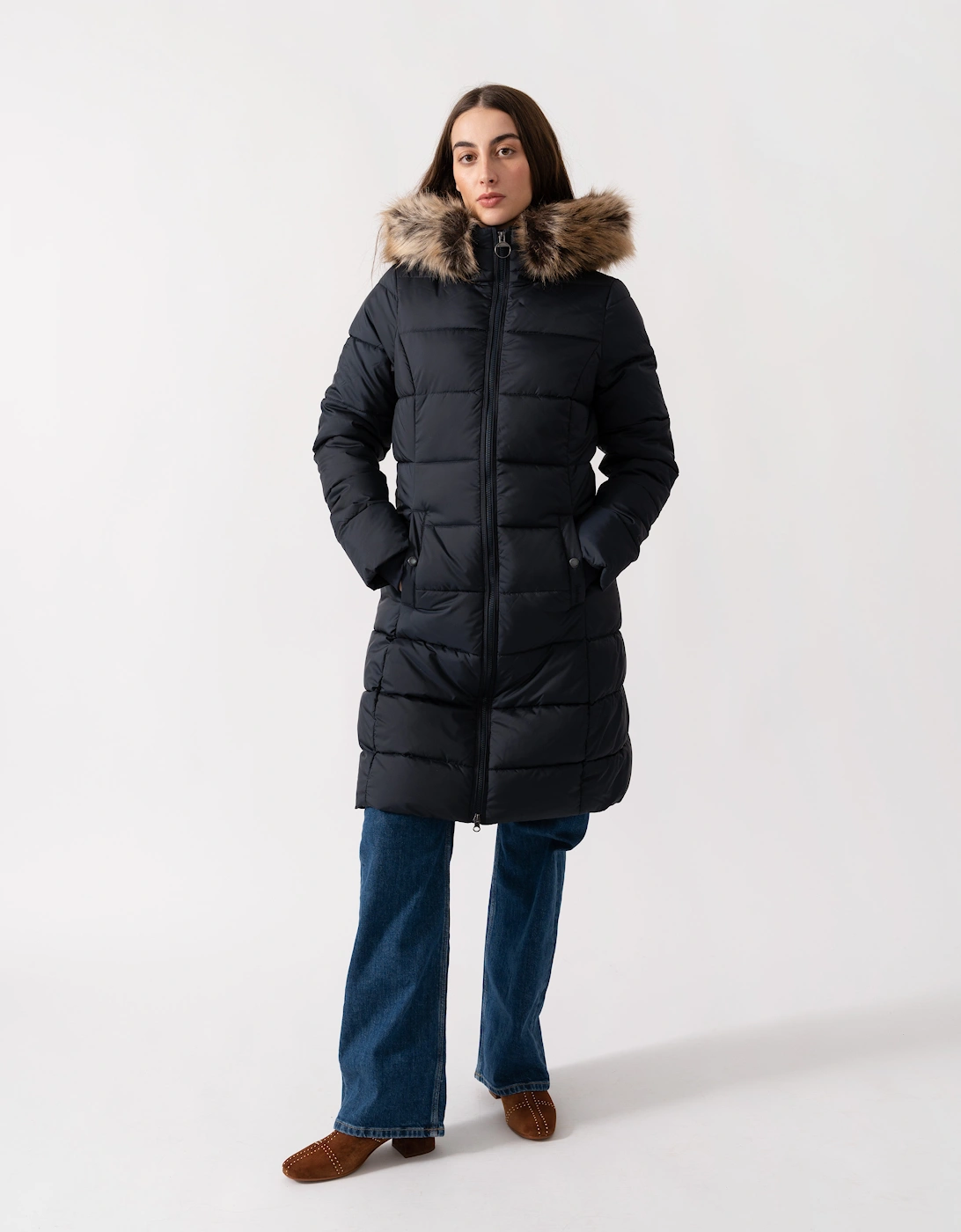 Rosoman Womens Long Puffer Jacket - Dark Navy