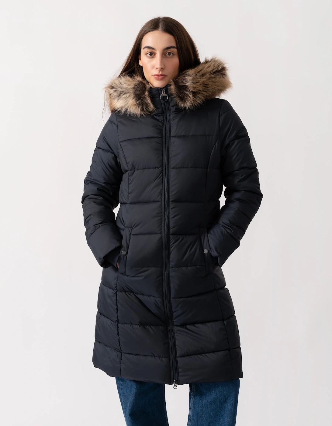 Rosoman Womens Long Puffer Jacket - Dark Navy