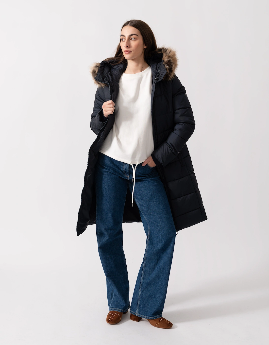 Rosoman Womens Long Puffer Jacket - Dark Navy, 6 of 5