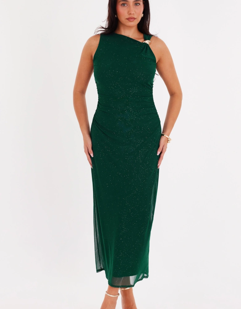 Green Mesh Buckle Detail Midaxi Dress