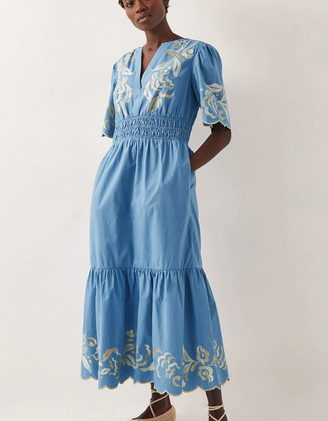 Leia Embroidered Short Sleeve Midi Dress Blue, 2 of 1