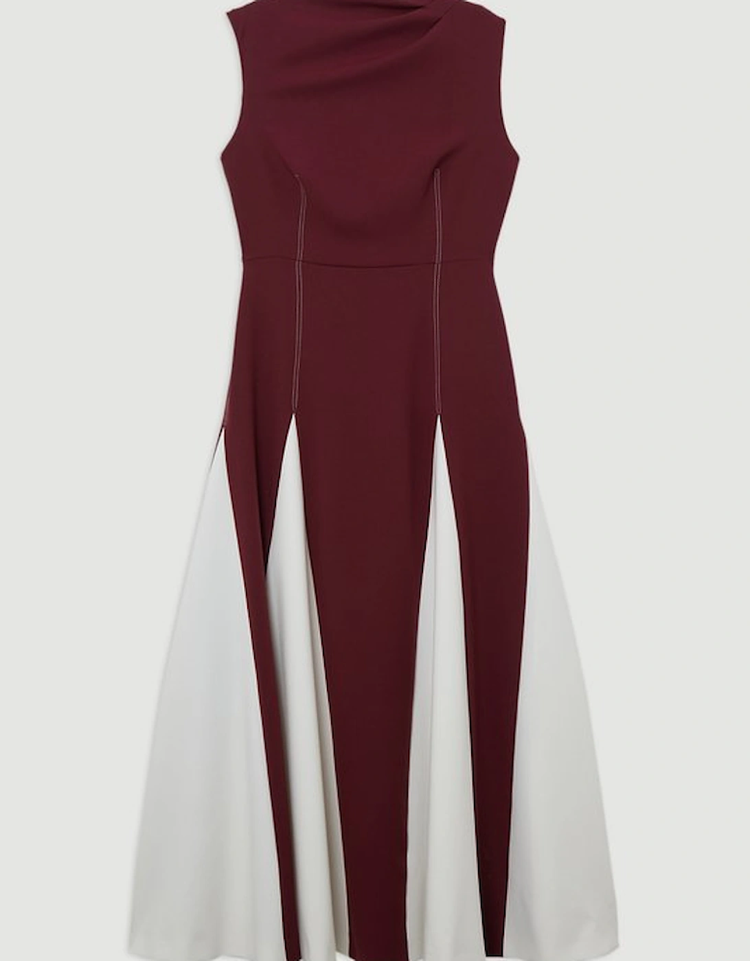 Compact Stretch Tailored Colour Block Full Skirted Midi Dress