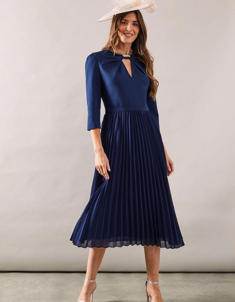 Premium Crepe Bodice Pleat Skirt Midi Dress
