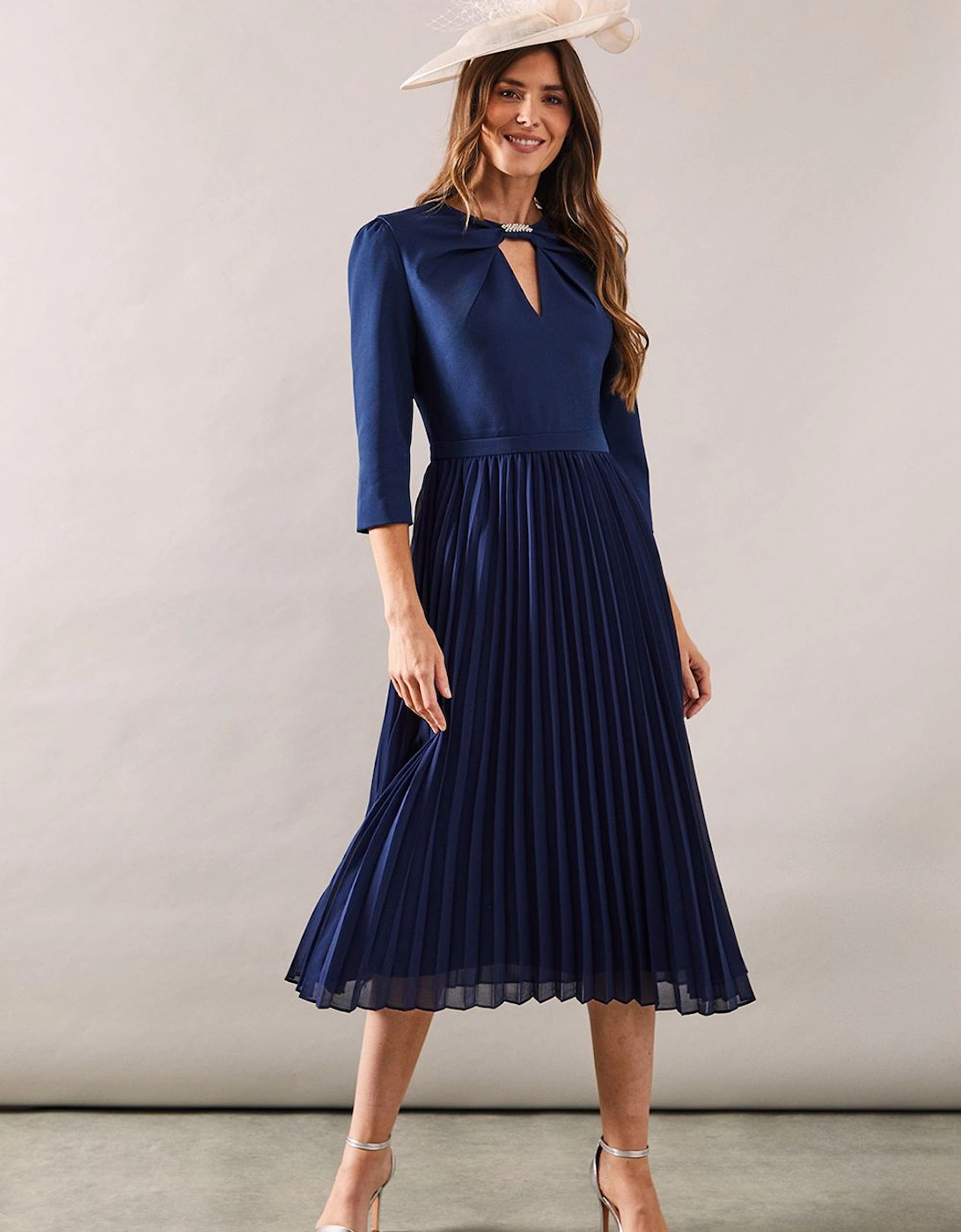 Premium Crepe Bodice Pleat Skirt Midi Dress, 2 of 1